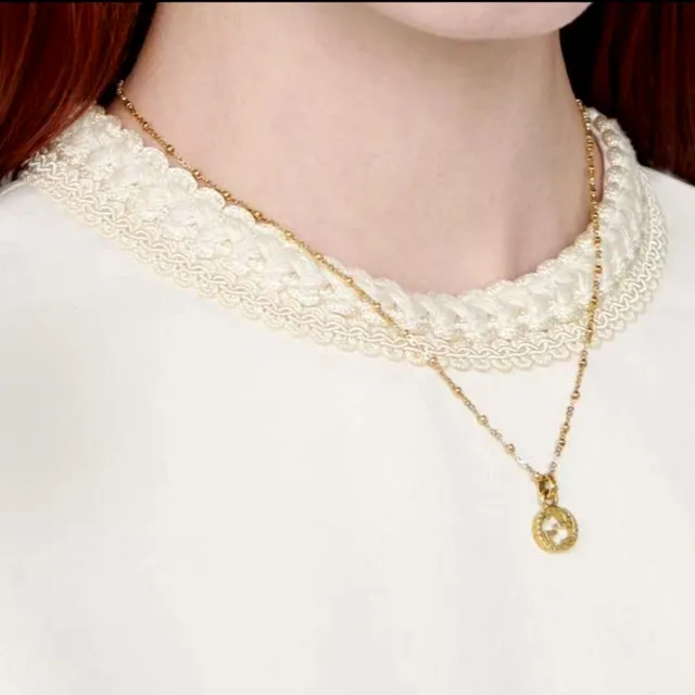Gucci GG Marmont colgante oro plata Interlocking G Logo Textured Bezel collar 2