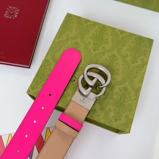 Gucci GG Marmont Cinto de couro rosa e bege