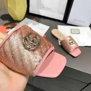 Gucci GG Marmont Acolchadas con Lentejuelas Rosa Pantuflas