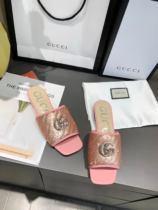 Gucci GG Marmont Quilted Sequined Pink Slippers 7