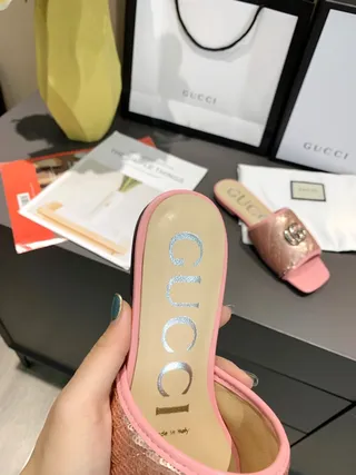 Gucci GG Marmont Quilted Sequined Pink Slippers 9