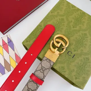 Gucci GG Marmont Cinto de couro vermelho e bege