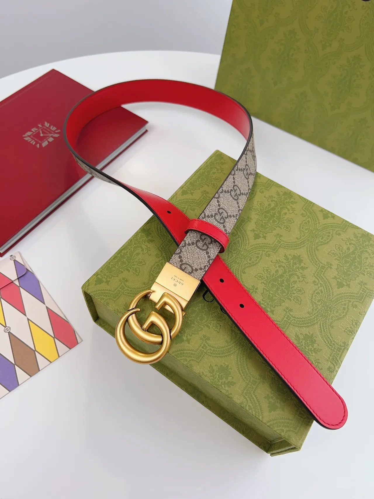 Gucci GG Marmont Red and Beige Leather Belt 5