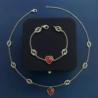 Gucci GG Marmont Red Silver Chain Interlocking G Charms Necklace