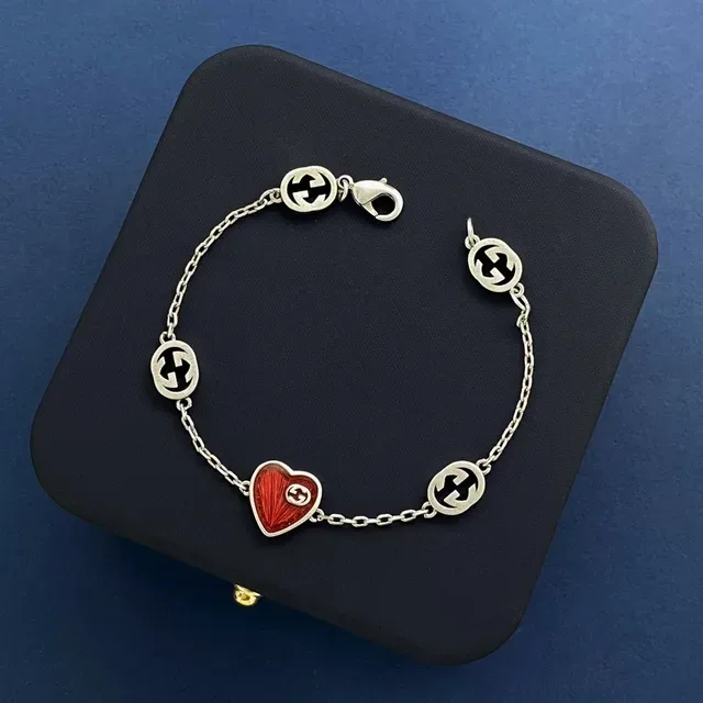 Gucci GG Marmont Red Silver Chain Interlocking G Charms Necklace 6