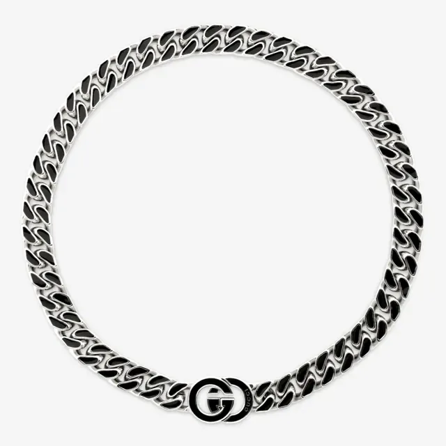 Gucci GG Marmont Prata Preto Corrente Curb-Link Grossa Pulseira com Fecho Interlocking Double-G Logo 9
