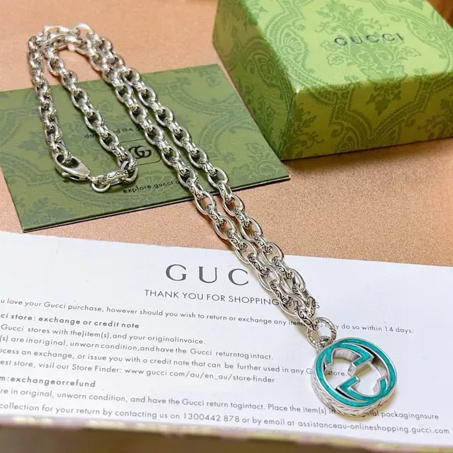 Gucci GG Marmont Corrente de elos ornamentada prata azul pingante esmaltado turquesa 7
