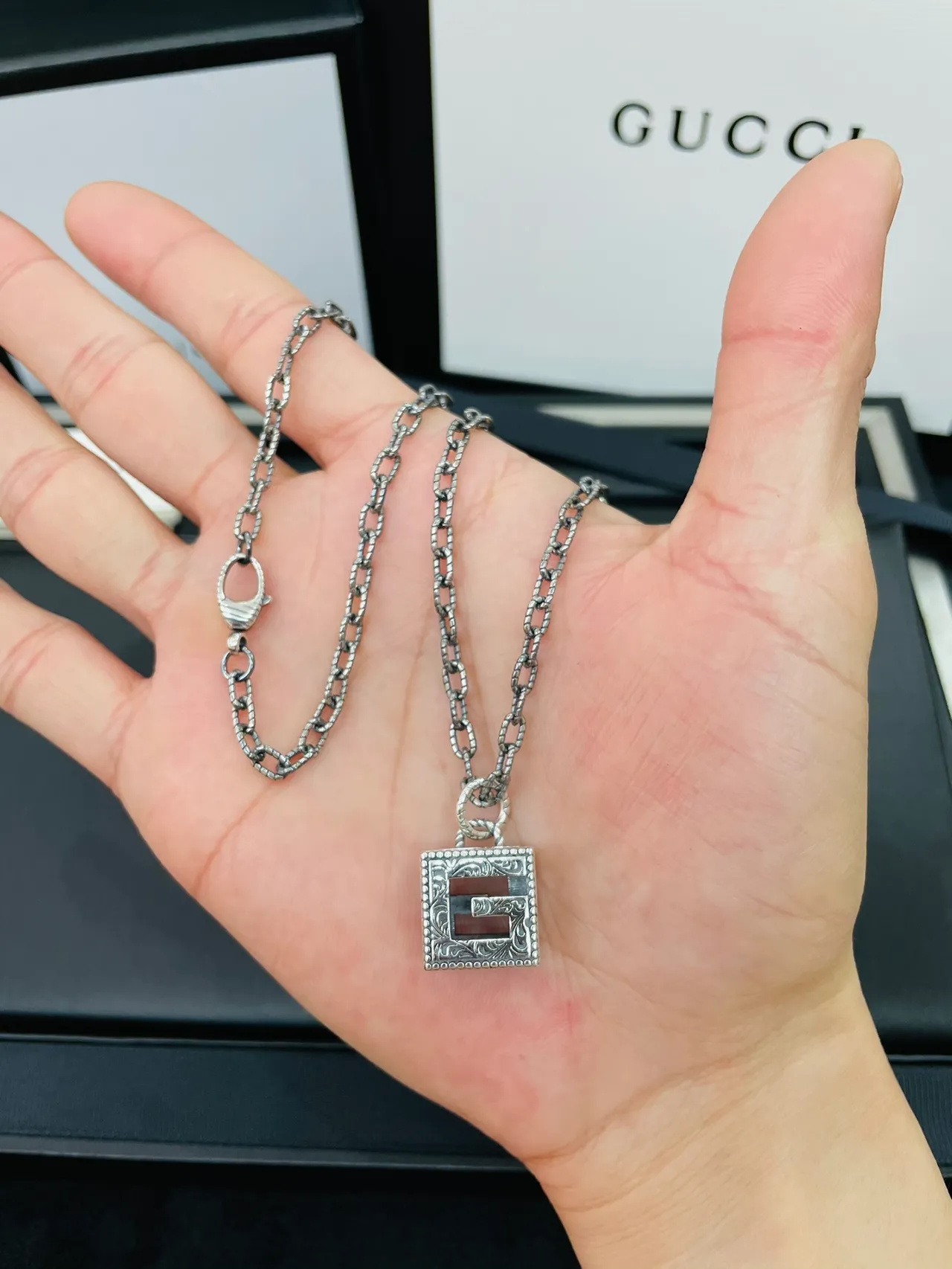 Gucci GG Marmont Square Interlocking G Pendant Necklace 4