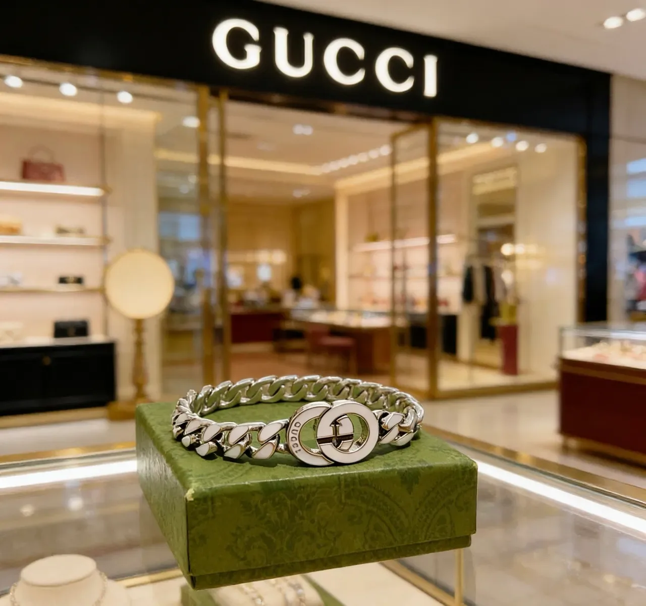 Gucci GG Marmont سوارة سلسلة كيرب مينا بيضاء 8