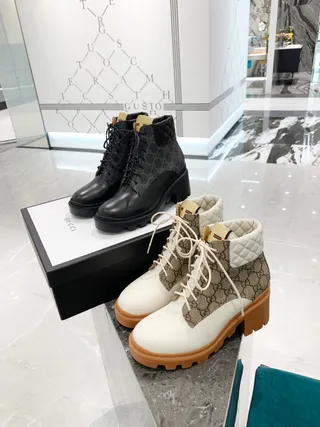 Gucci GG Monogram Quilted Collar Chunky Lug Sole Ankle Boot 2