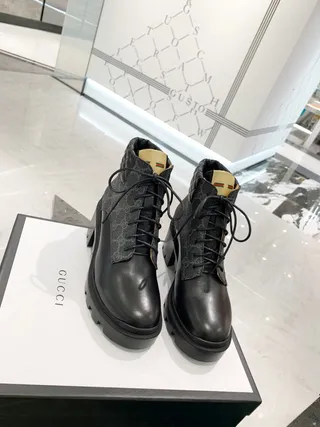 Gucci GG Monogram Quilted Collar Chunky Lug Sole Ankle Boot 6
