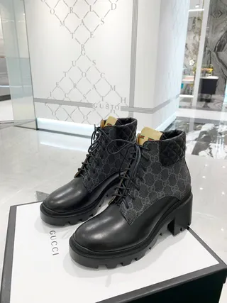 Gucci GG Monogram Quilted Collar Chunky Lug Sole Ankle Boot 9