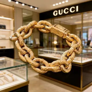 Gucci Pulsera de Oro Oversized Texturizada Curb-Link