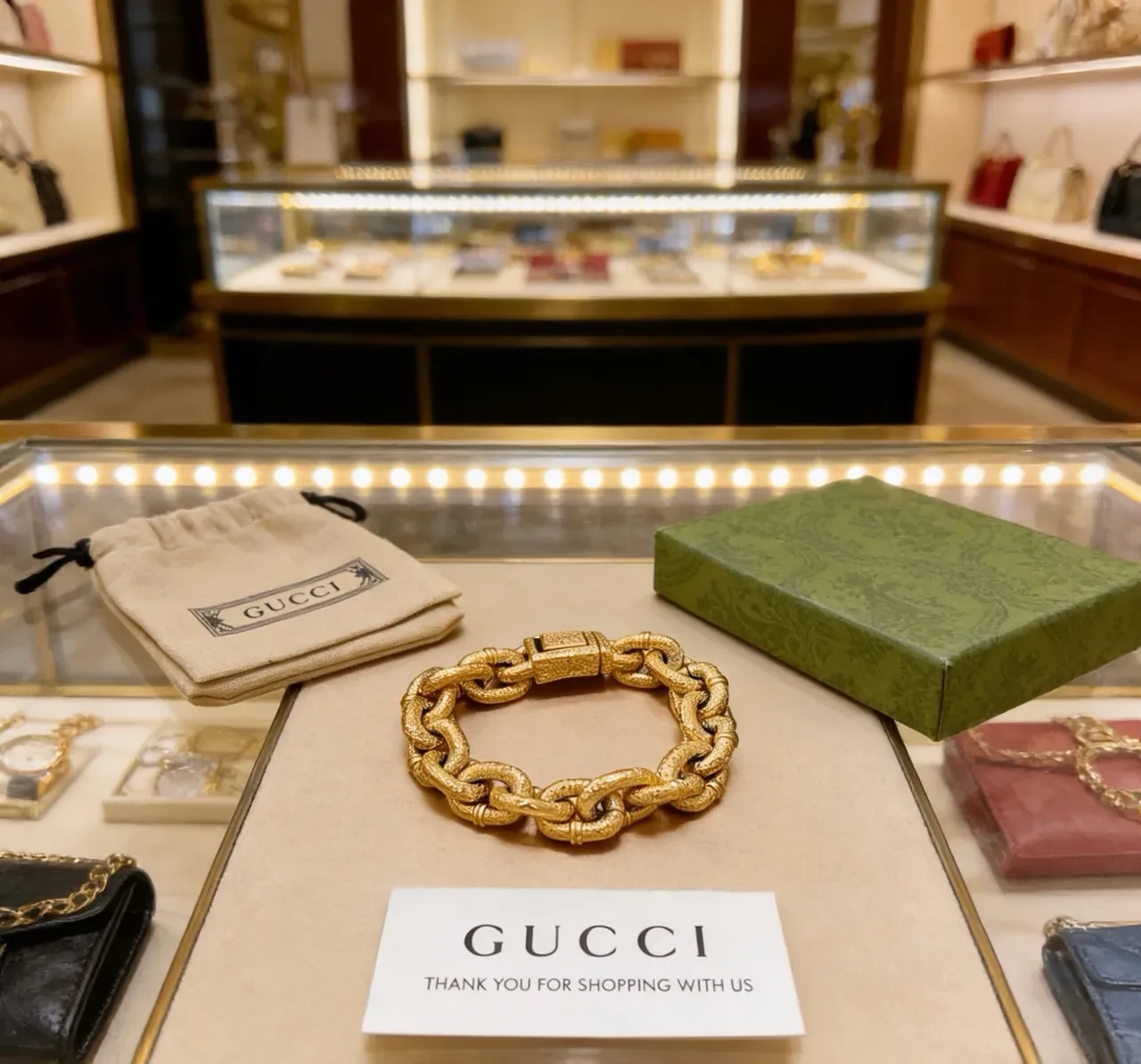 Gucci Gold Oversized Textured Curb-Link Bracelet 6