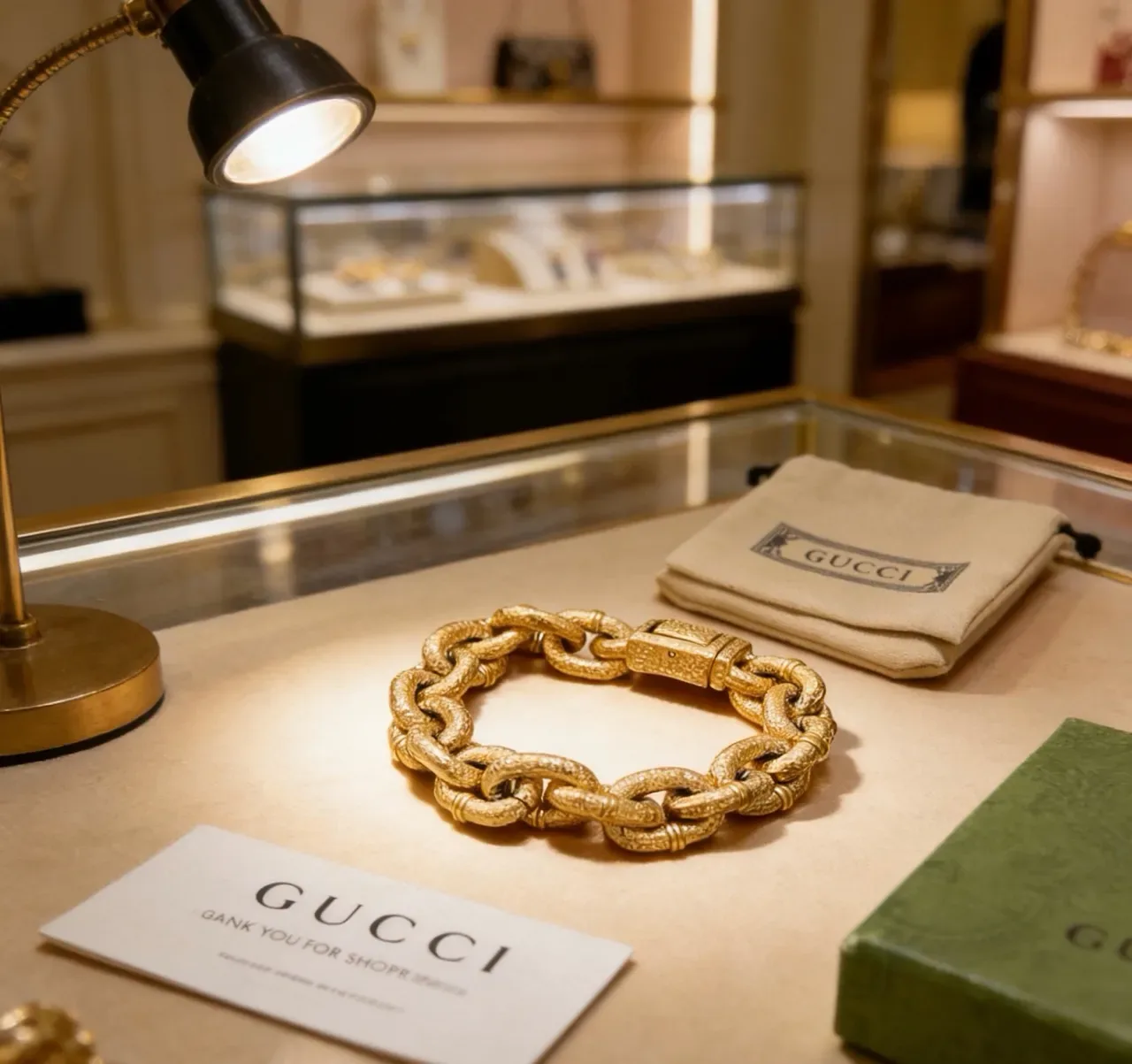 Gucci Gold Oversized Textured Curb-Link Bracelet 8