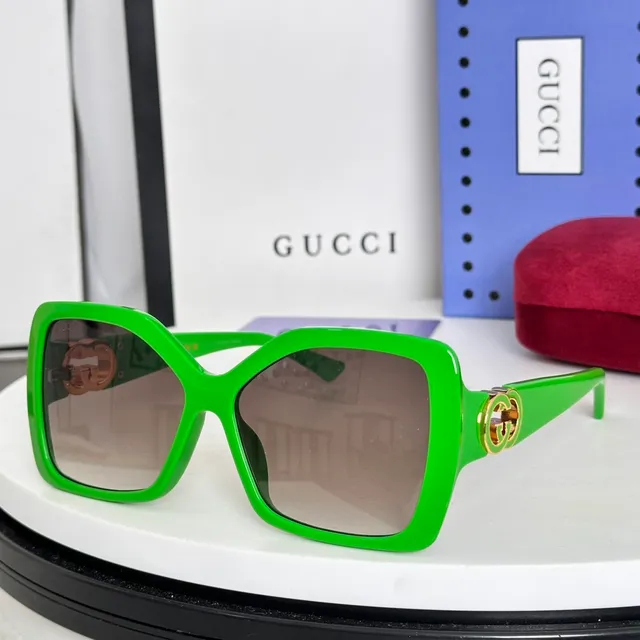 Gucci óculos de sol verde oversized marco quadrado de acetato 8