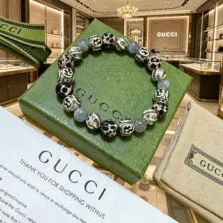 Gucci سوار أخضر فضي مرصع بالخرز GG مونوغرام