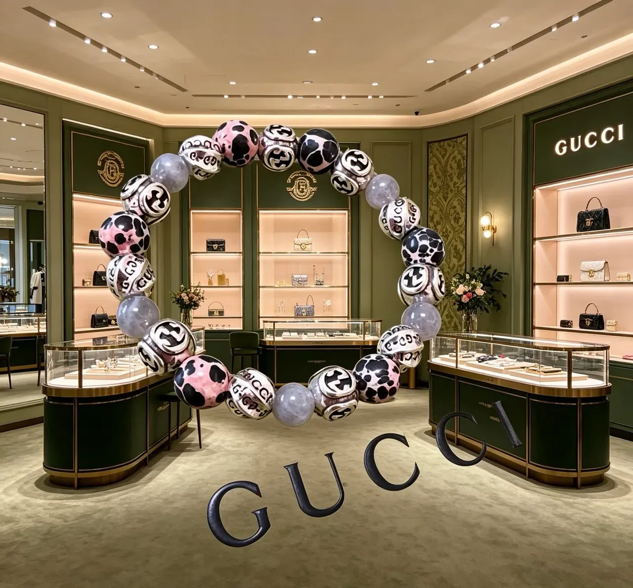 Gucci سوار أخضر فضي مرصع بالخرز GG مونوغرام 9