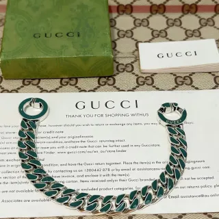 Gucci سوار أخضر فضي سلسلة كرب لينك سميكة إنليز إيمل