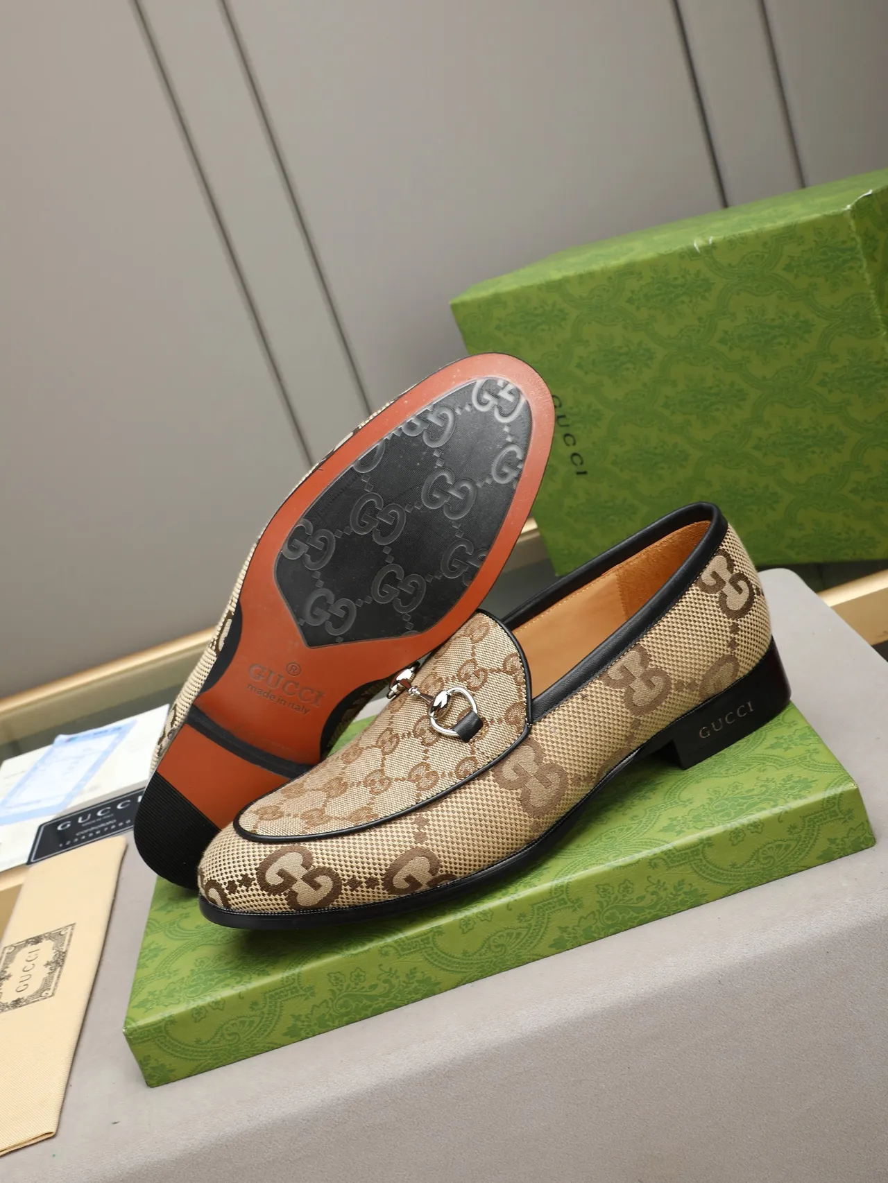 Gucci Horsebit 1955 Beige Marron GG Monogram Mocassins 4
