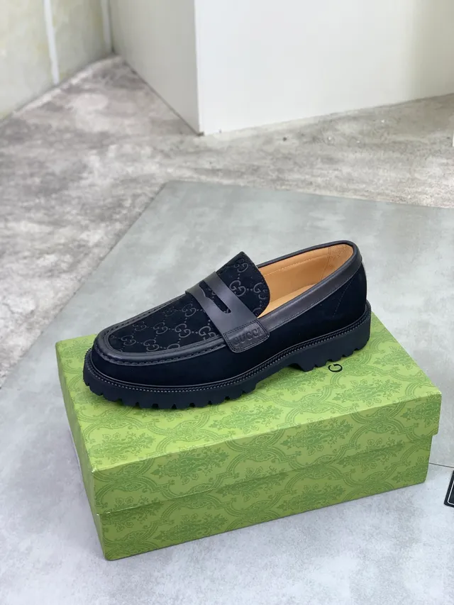 Gucci Horsebit 1955 Preto GG Monogram Camurça Loafer 4