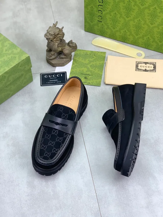 Gucci Horsebit 1955 Preto GG Monogram Camurça Loafer 5