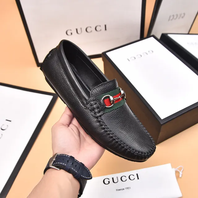 Gucci Horsebit 1955 Noir Vert Cuir Grainé Boucle Loafer 5