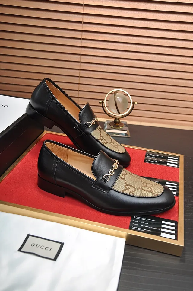 Gucci Horsebit 1955 Black Leather and GG Monogram Loafers 3