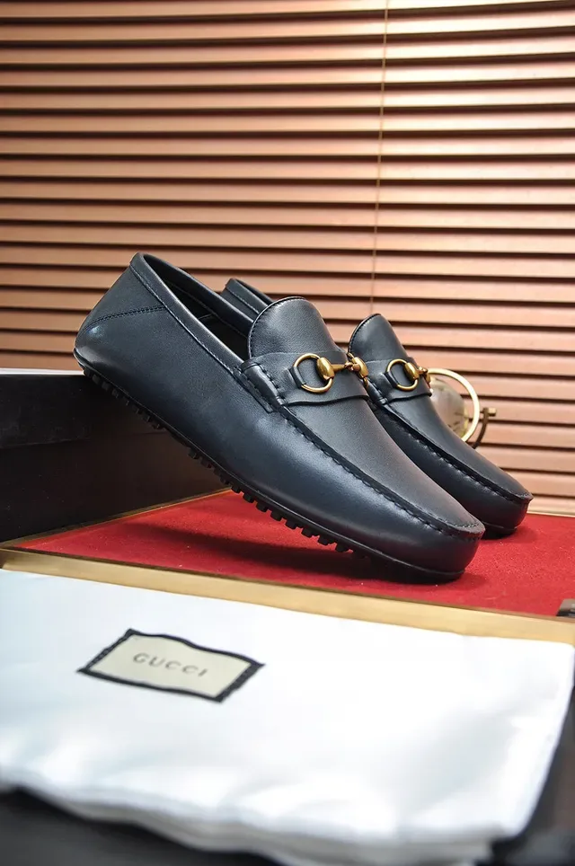 Gucci Horsebit 1955 黑色皮革金扣乐福鞋 5