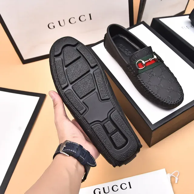 Gucci Horsebit 1955 Black Leather Web Strap Loafers 7