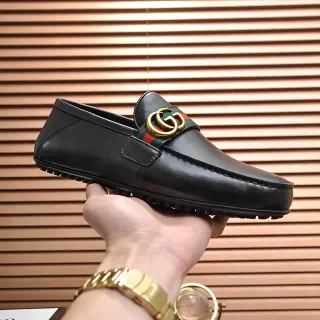Gucci Horsebit 1955 काला चमड़ा Web Stripe लोफर