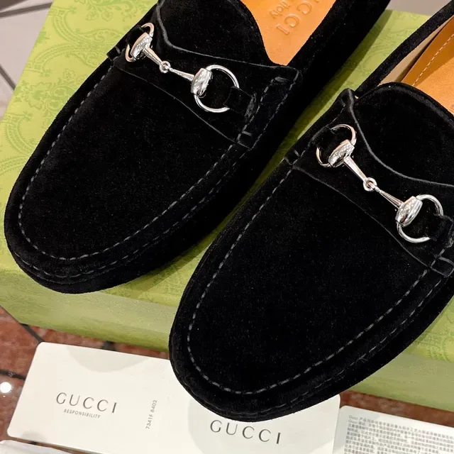 Gucci Horsebit 1955 Black Suede Loafers 7