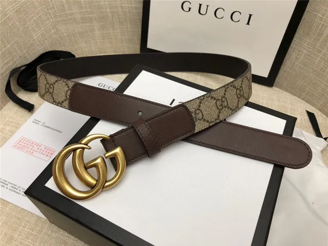 Gucci Horsebit 1955 棕色 金色 interlocking GG 扣环 Monogram 帆布 皮革 腰带 2