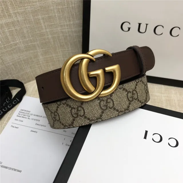 Gucci Horsebit 1955 棕色 金色 interlocking GG 扣环 Monogram 帆布 皮革 腰带 3