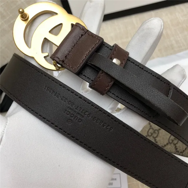 Gucci Horsebit 1955 棕色 金色 interlocking GG 扣环 Monogram 帆布 皮革 腰带 5