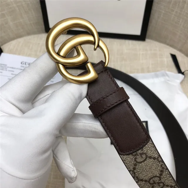 Gucci Horsebit 1955 棕色 金色 interlocking GG 扣环 Monogram 帆布 皮革 腰带 6