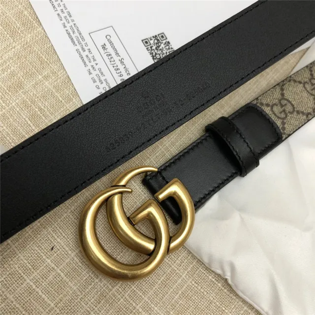 Gucci Horsebit 1955 棕色 金色 interlocking GG 扣环 Monogram 帆布 皮革 腰带 12