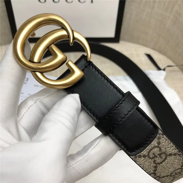 Gucci Horsebit 1955 棕色 金色 interlocking GG 扣环 Monogram 帆布 皮革 腰带 13