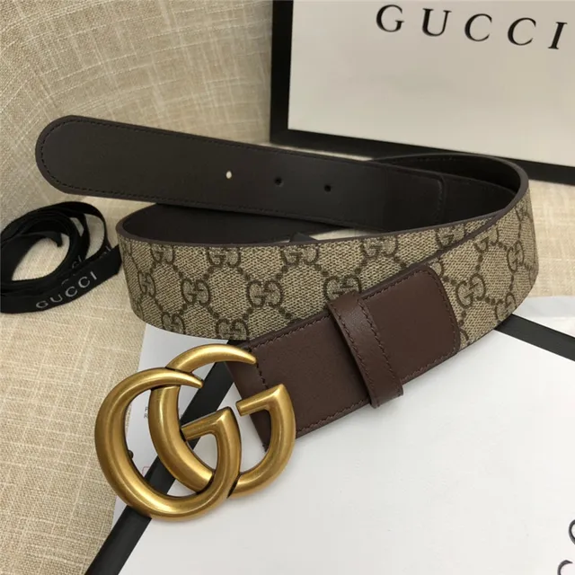 Gucci Horsebit 1955 棕色 金色 interlocking GG 扣环 Monogram 帆布 皮革 腰带 19