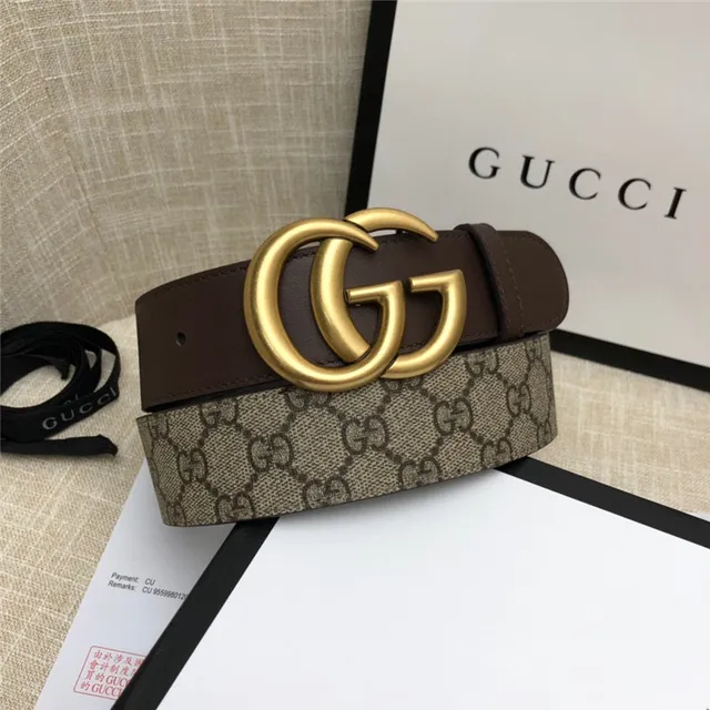 Gucci Horsebit 1955 棕色 金色 interlocking GG 扣环 Monogram 帆布 皮革 腰带 21