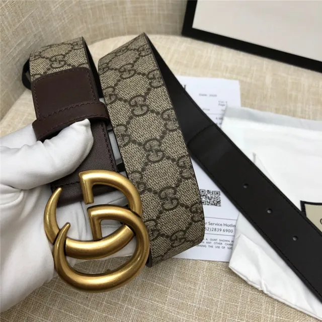 Gucci Horsebit 1955 棕色 金色 interlocking GG 扣环 Monogram 帆布 皮革 腰带 23
