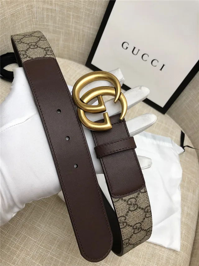 Gucci Horsebit 1955 棕色 金色 interlocking GG 扣环 Monogram 帆布 皮革 腰带 24