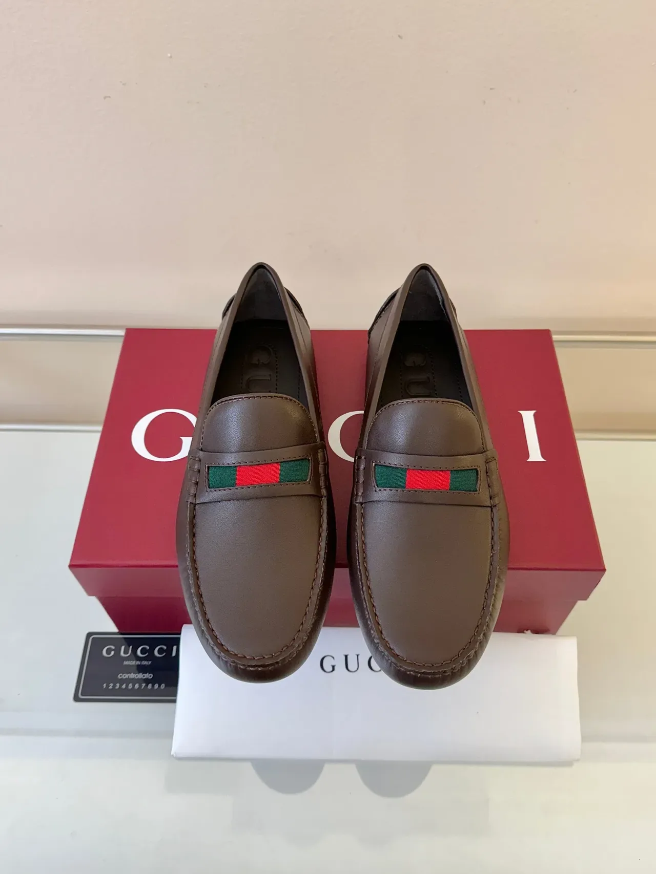 Gucci Horsebit 1955 Brown Leather Web Stripe Loafers 6