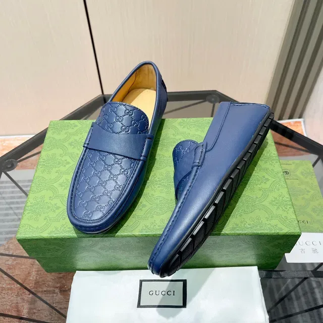 Gucci Horsebit 1955 Embossed GG Bleu Loafers 5