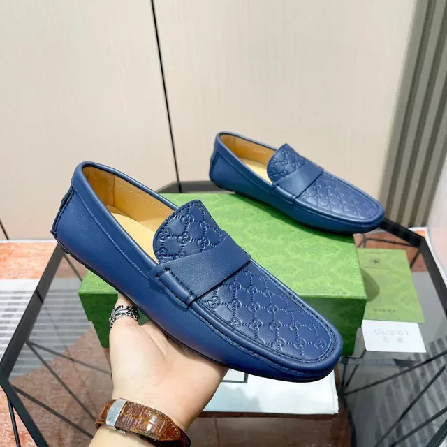 Gucci Horsebit 1955 Embossed GG Bleu Loafers 6
