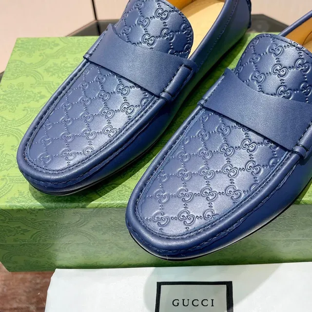 Gucci Horsebit 1955 Embossed GG Bleu Loafers 7