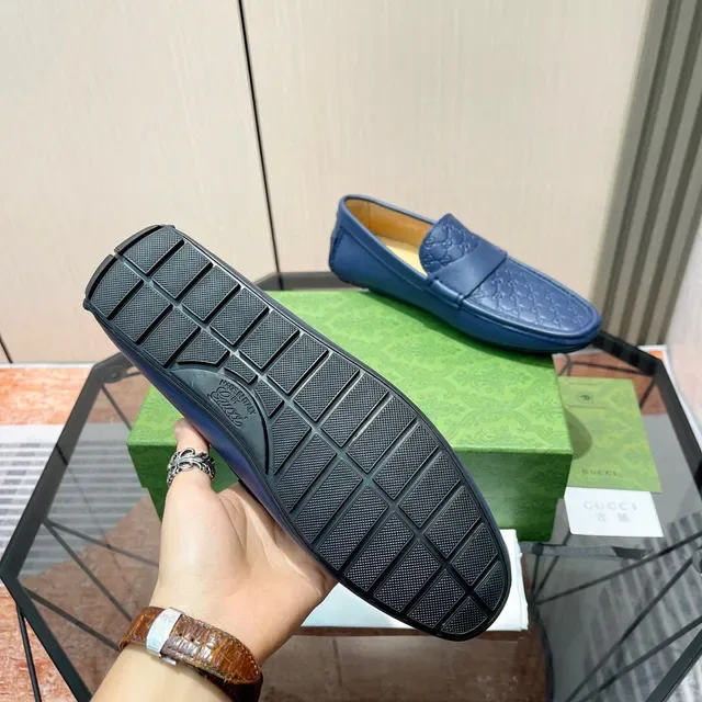 Gucci Horsebit 1955 Embossed GG Bleu Loafers 9