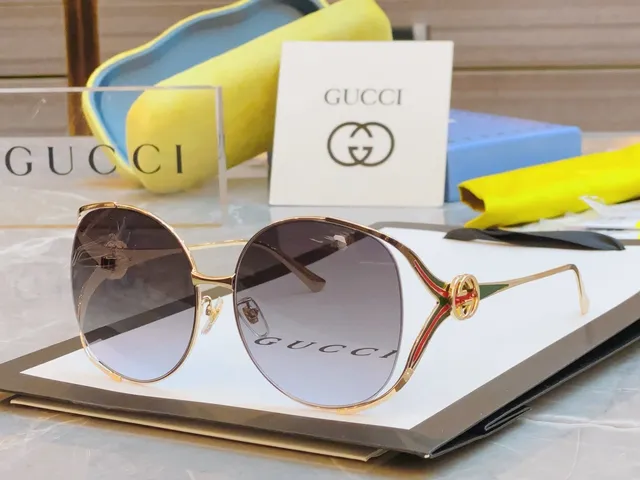 Gucci Horsebit 1955 सोने का भूरा धातु का फ्रेम ग्रेडिएंट लेंस सनग्लासेस 5