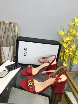 Gucci Horsebit 1955 লাল সোনা চামড়া ইন্টারলকিং জি বাকেল ব্লক হিল 2