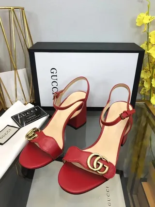Gucci Horsebit 1955 লাল সোনা চামড়া ইন্টারলকিং জি বাকেল ব্লক হিল 5